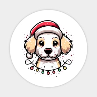 Adorable Dog Christmas Lights Santa Hat Magnet